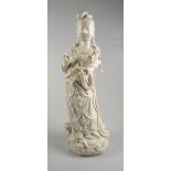 CHINESE BLANC DE CHINE PORCELAIN FIGURE OF POSSIBLY GUANYIN IN FLOWING ROBES unmarked, 16.5cms