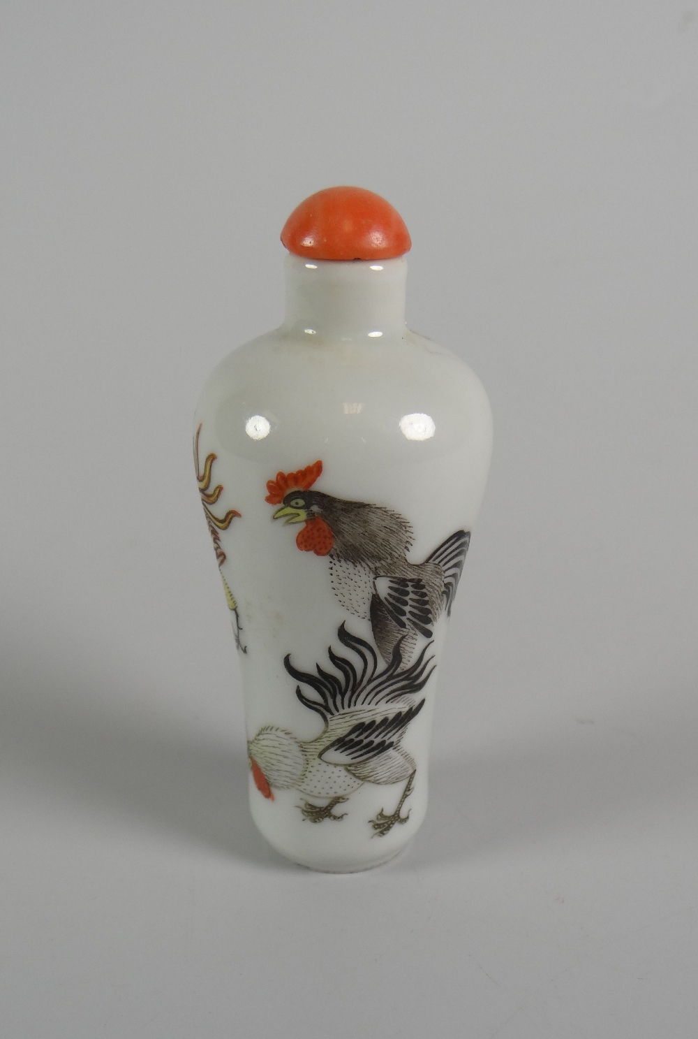 FIVE ORIENTAL SCENT BOTTLES to include three porcelain decorated with animals, horses, cockerels etc - Image 8 of 13