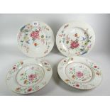 TWO SIMILAR PAIRS OF CHINESE PORCELAIN FLORALLY DECORATED PLATES OF FAMILLE ROSE PALLETE all