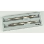 MODERN STAINLESS STEEL PARKER JOTTER FLIGHTER BALLPOINT PEN & PENCIL SET in original box