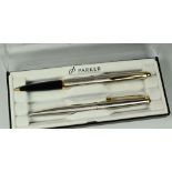 MODERN STAINLESS STEEL PARKER 45 SPECIAL FLIGHT GT FOUNTAIN & BALLPOINT PEN SET with cabochon