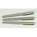 THREE VINTAGE PARKER ARROW FLIGHTER FOUNTAIN PENS one with brushed stainless steel finish & chrome