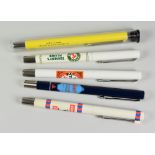 FIVE MODERN PARKER VECTOR ROLLERBALL PENS each with a different design