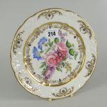 A PORCELAIN BOTANICAL PLATE IN THE MANNER OF SWANSEA with similar moulded border and gilding,