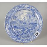 A RARE BLUE & WHITE SPODE 'COMMON WOLF TRAP' TRANSFER PLATE the title inscribed to the base,