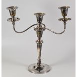 MID 20TH CENTURY SILVER TWO BRANCH CANDELABRA, raised on circular stepped base. Sheffield 1964, 37cm