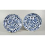 PAIR OF CHINESE PORCELAIN BLUE & WHITE CIRCULAR SHALLOW DISHES / PLATES overall decorated with