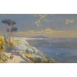 CHARLES ROWBOTHAM watercolour - Bay of Naples with shepherds on a path, signed, 12.56 x 19cms