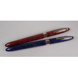 TWO MODERN SHEAFFER CREST (REISSUE) ROLLERBALL PENS Flame Red & Ultramarine Blue in laque finish