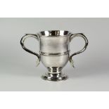 GEORGE III SILVER TWIN HANDLED MUG OR LOVING CUP, having engraved initials to handle "E S M"