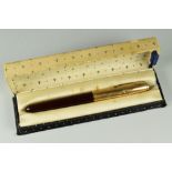 VINTAGE CORDOVAN BROWN PARKER 51 FOUNTAIN PEN with gold filled cap, gold plated trim & jewel,