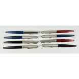 EIGHT VINTAGE PARKER 45 CLASSIC FOUNTAIN PENS three black, three blue, two burgundy, all with