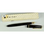 VINTAGE BLACK PARKER JUNIOR FOUNTAIN PEN with original gold nib, in original box with instructions