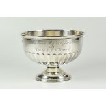 GEORGE V SILVER PEDESTAL BOWL, of half fluted form raised on circular base. Engraved "Robin Hood