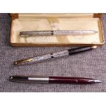 VINTAGE BURGUNDY SHEAFFER 440 (IMPERIAL) FOUNTAIN PEN with brushed stainless steel cap & V-shaped