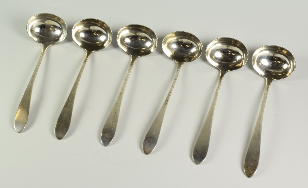LATE 18TH/EARLY 19TH CENTURY SET OF SIX SILVER LADLES, of simple form. Aberdeen, circa 1800, James