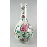 CHINESE PORCELAIN FAMIILLE VERTE BOTTLE VASE decorated with flowers, foliage & butterfly, concentric