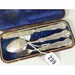 VICTORIAN CASED SILVER THREE PIECE CHRISTENING SET comprising kife, fork and spoon all engraved