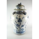 LARGE CHINESE PORCELAIN BALUSTER BLUE & WHITE VASE WITH COVER and lion dog finial, overall decorated