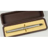 VINTAGE STAINLESS STEEL PARKER 45 FLIGHTER FOUNTAIN PEN with black plastic end cap, boxed