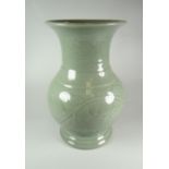 CHINESE CELADON GLAZE BALUSTER VASE depicting flowers & foliage, unmarked to base but with old