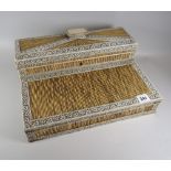 19th CENTURY ANGLO-INDIAN VIZAGAPATAM SANDALWOOD QUILL & ENGRAVED IVORY WRITING BOX having fold