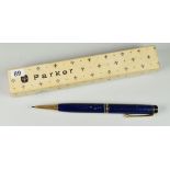 VINTAGE LAPIS LAZULI PARKER DUOFOLD DE LUXE MECHANICAL PENCIL with three cap bands & gold plated