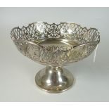 GEORGE V SILVER CIRCULAR PEDESTAL BOWL having pierced foliate and scroll rim. Birmingham 1912,