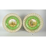 A PAIR OF COALPORT CABINET PLATES PAINTED WITH FARM SCENES BY KEELING each of lobed form with