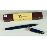 VINTAGE BLUE PARKER 17 SUPER DUOFOLD FOUNTAIN PEN engraved with MM Redding on barrel, in original