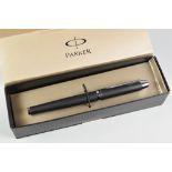 MODERN MATT BLACK PARKER IM PREMIUM ROLLERBALL with chrome trim, in original box with instructions