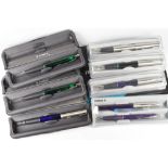 COLLECTION OF MODERN PARKER FRONTIER PENS including four fountain pens (one green, one stainless