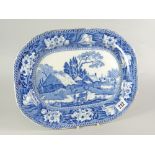 A JOHN ROGERS BLUE & WHITE 'FALLOW DEER' TRANSFER PLATTER impressed "Rogers", 32cms wide