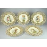 A SET OF FIVE MINTON CABINET PLATES EACH DECORATED BY ANTONIN BOULLEMIER with two playful cherub