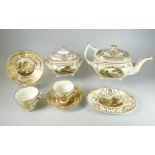 A DERBY PORCELAIN PART-TEA SET 1806-1825 comprising teapot, stand, lidded-sucrier and two cups and