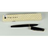 VINTAGE BLACK PARKER 17 LADY FOUNTAIN PEN with clear chalk marks to barrel, in original box
