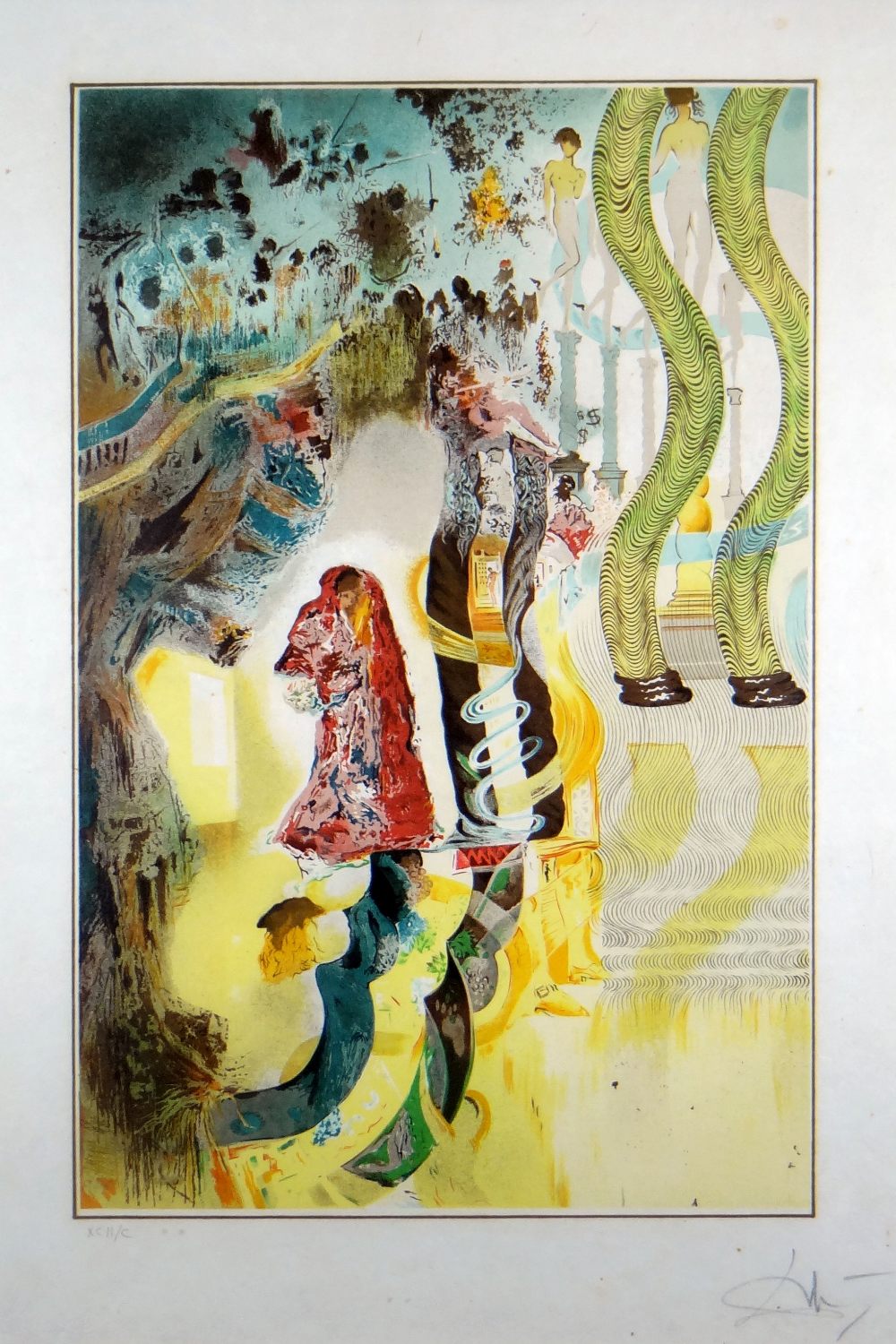 SALVADOR DALI coloured lithograph - entitled verso 'Yellow Spiral', signed XCII4/C, 62 x 40cms