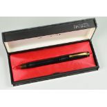 VINTAGE BLACK PARKER DUOFOLD FOUNTAIN PEN with original 14ct gold nib & gold plated trim, boxed