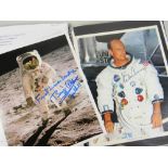 FOLDER OF MOON LANDING AUTOGRAPHED PHOTOGRAPHS comprising Buzz Aldrin, Charles Conrad Jr, Edgar