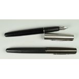 TWO MODERN PARKER FRONTIER PENS one black barrelled fountain pen, one gunmetal fibre tip with
