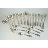 GROUP OF SCANDINAVIAN SILVER FLATWARE comprising spoons, forks and ladle all of shell design and