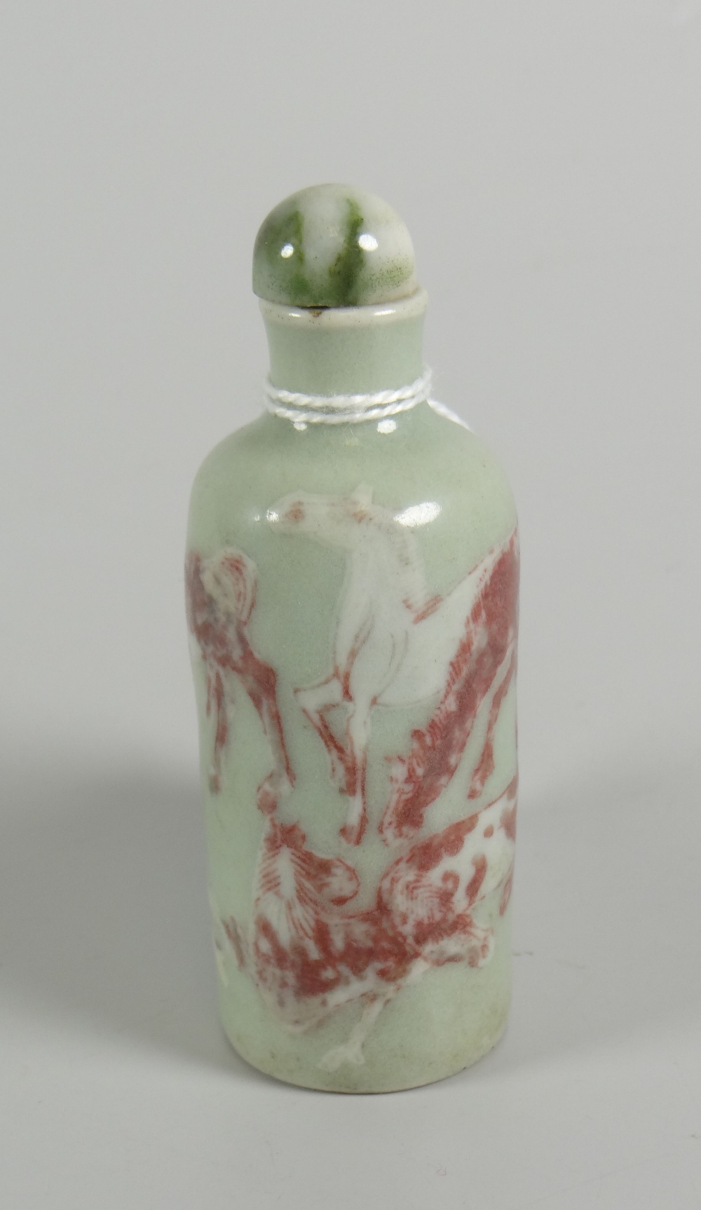 FIVE ORIENTAL SCENT BOTTLES to include three porcelain decorated with animals, horses, cockerels etc - Image 10 of 13