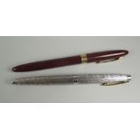 VINTAGE RHODIUM FLASHED LADY SHEAFFER 925 SEASPRAY FOUNTAIN PEN barley corn finish, gold plated