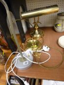 A vintage style brass effect desk lamp, an ornate barometer etc