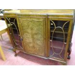 A good vintage walnut side-by-side display cabinet with central cupboard door & interior