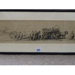 Framed continental etching - interesting scene of travelling refugees