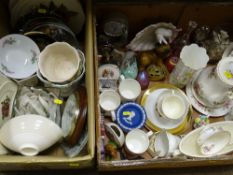 Two boxes of mixed porcelain, barometer etc