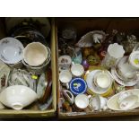 Two boxes of mixed porcelain, barometer etc