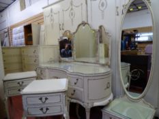 Good extensive French style ten piece bedroom suite comprising triple wardrobe, lady's and gent's