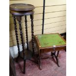 A barley-twist oak two-tier stand & a reproduction mahogany twin-flap side table